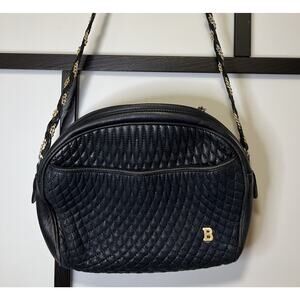 BALLY Quilted Chain Shoulder Bag Leather Navy Blue - Vintage - Limited Edition!